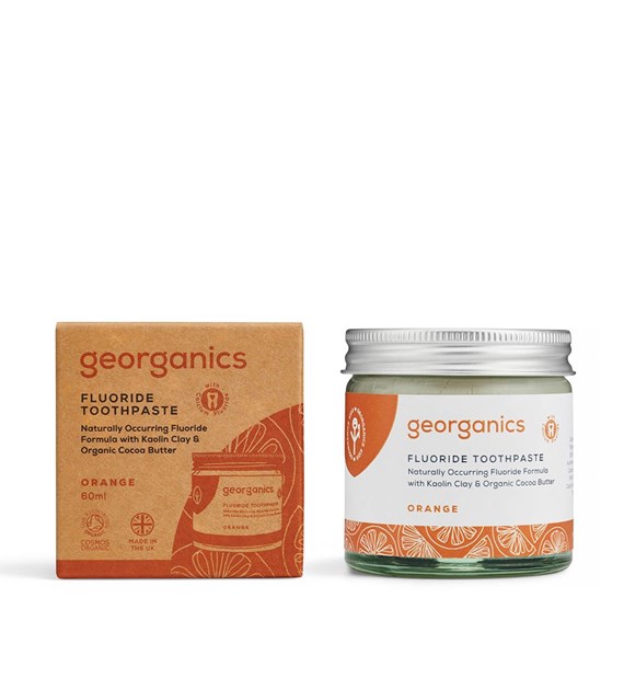 Georganics, Naturalna pasta do zębów w słoiku, z fluorem, do codziennej pielęgnacji, smak pomarańczowy, 60 ml