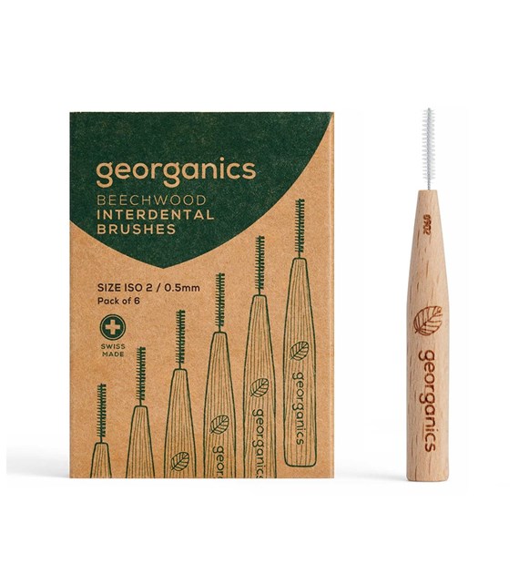 Georganics, Szczoteczka międzyzębowa z drewna bukowego, do wąskich przestrzeni (0,5 mm) 6 szt.