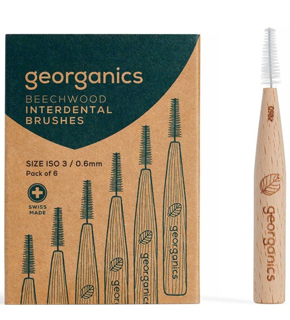 Georganics, Szczoteczka międzyzębowa z drewna bukowego, do codziennej pielęgnacji,  0,6 mm, 6 szt.