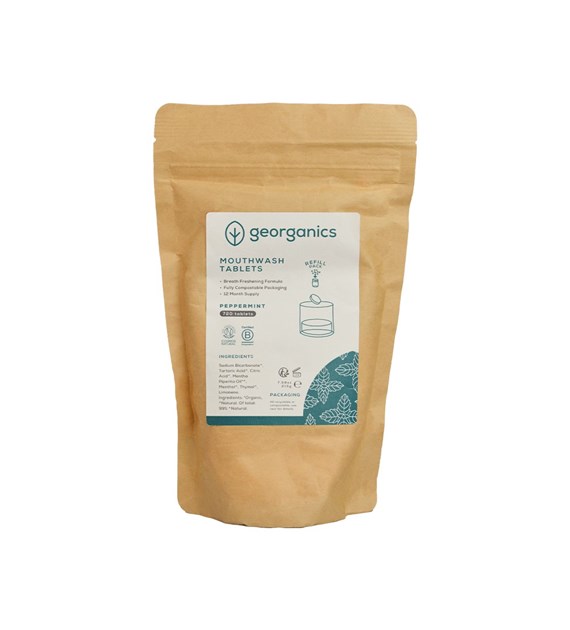 Georganics, Naturalne tabletki do płukania jamy ustnej, English Peppermint, 720 tabletek