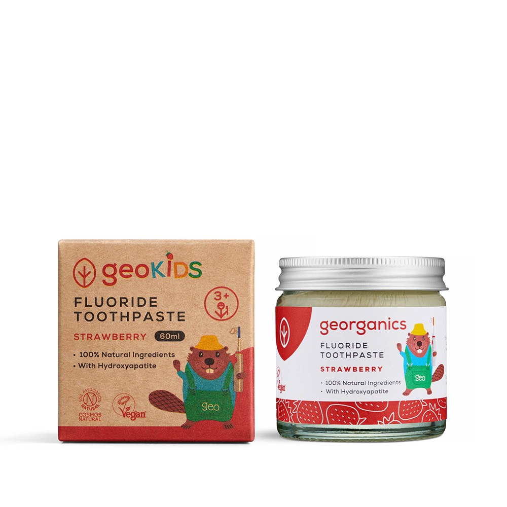 Georganics, Organiczna pasta do zębów dla dzieci z fluorem w słoiku, Strawberry, 60 ml