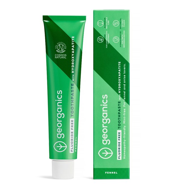 Georganics, Naturalna, remineralizująca pasta do zębów, z hydroksyapatytem, bez fluoru, do codziennej pielęgnacji o delikatnym posmaku kopru włoskiego, 75 ml