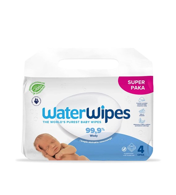 WaterWipes BIO, Chusteczki nawilżane dla dzieci 240 szt. (4 op. po 60 szt.)