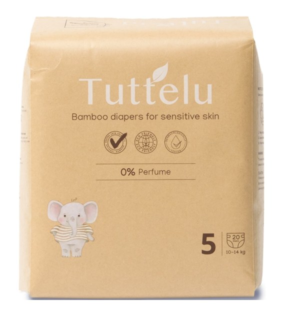 Tuttelu, Bambusowe pieluszki jednorazowe, rozmiar 5 (10-14 kg), 20 szt.