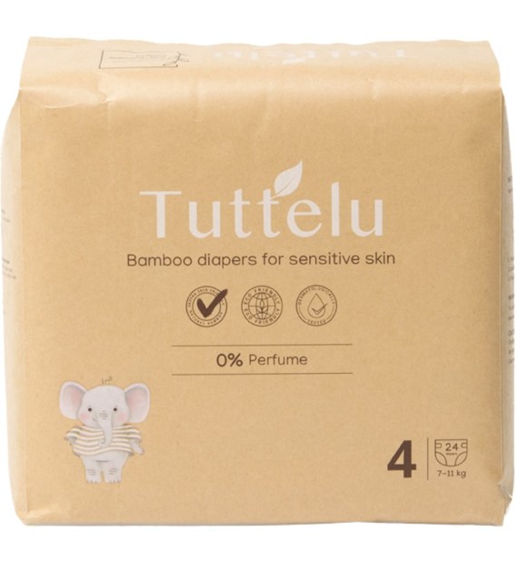 Tuttelu, Bambusowe pieluszki jednorazowe, rozmiar 4 (7-11 kg), 24 szt.