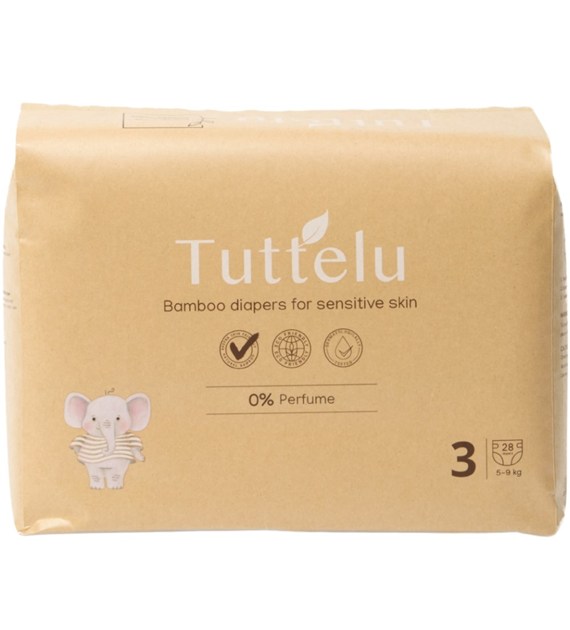 Tuttelu, Bambusowe pieluszki jednorazowe, rozmiar 3 (5-9 kg), 28 szt.