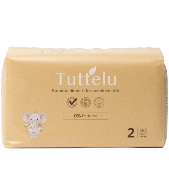 Tuttelu, Bambusowe pieluszki jednorazowe, rozmiar 2 (3-6 kg), 32 szt.