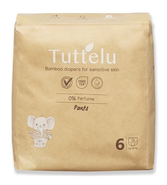 Tuttelu, Bambusowe pieluchomajtki jednorazowe, rozmiar 6 (16-26 kg), 22 szt.