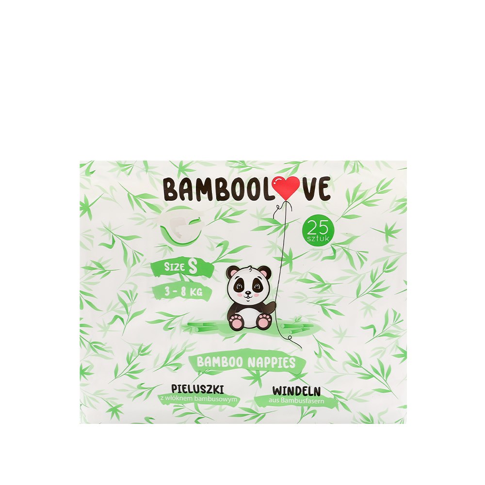 BAMBOOLOVE, Pieluszki jednorazowe bambusowe, rozmiar S (3-8 kg), 25 szt.