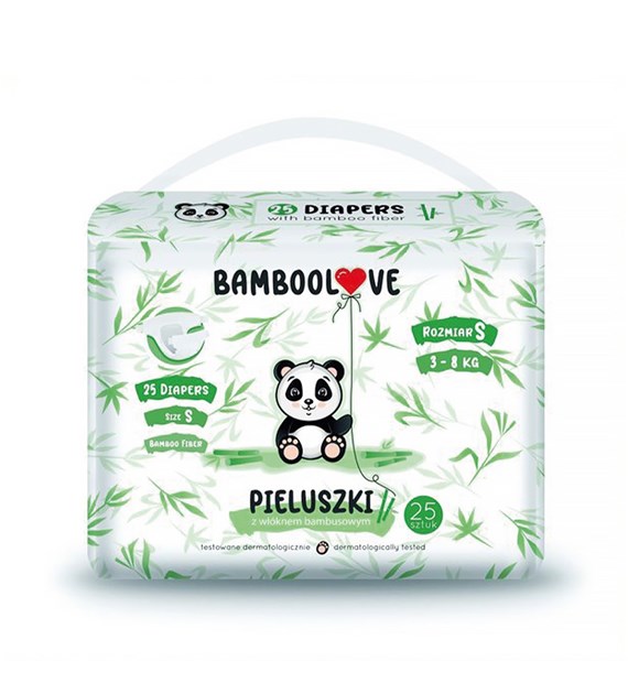 BAMBOOLOVE, Pieluszki jednorazowe bambusowe, rozmiar S (3-8 kg), 25 szt.