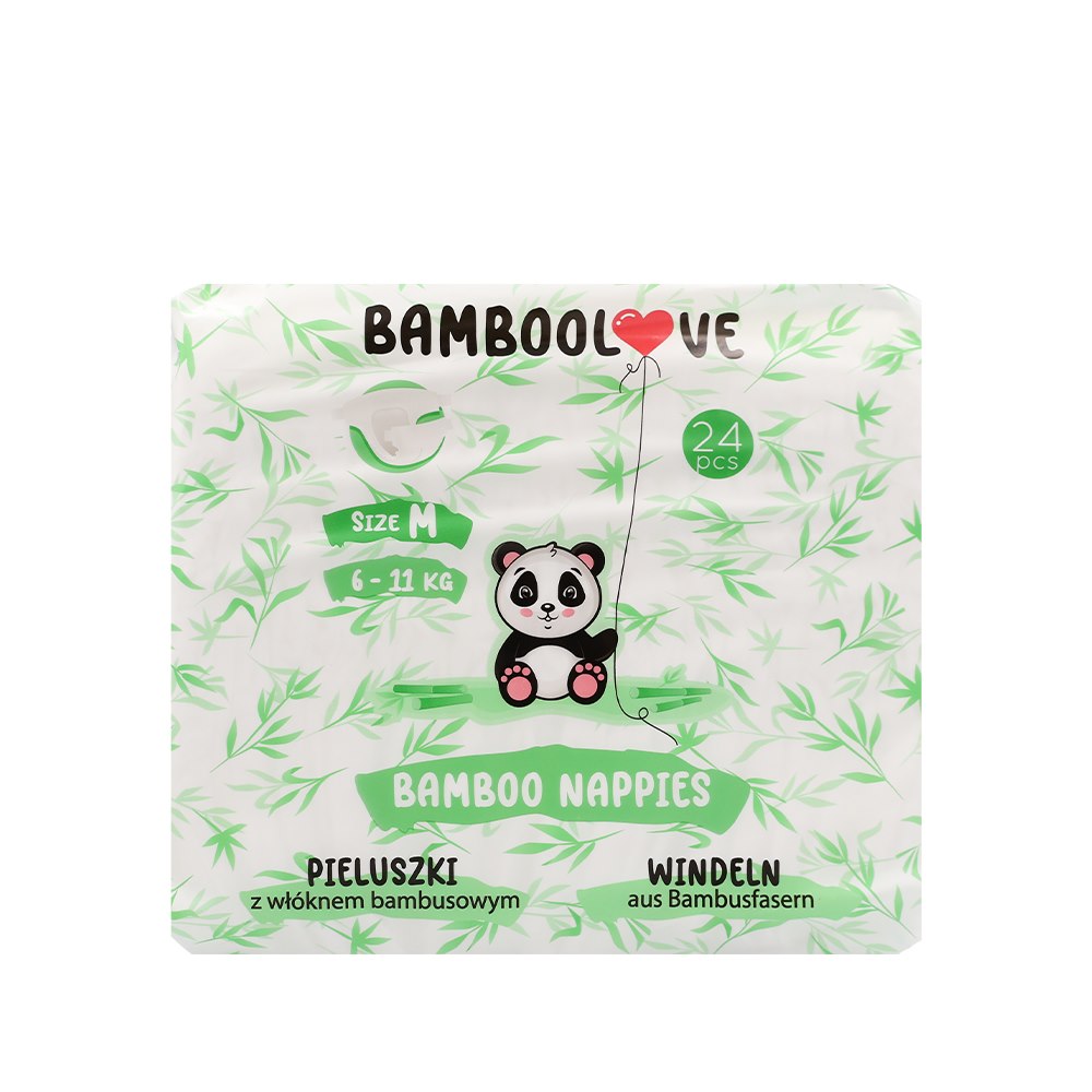BAMBOOLOVE, Pieluszki jednorazowe bambusowe, rozmiar M (6-11 kg), 24 szt.