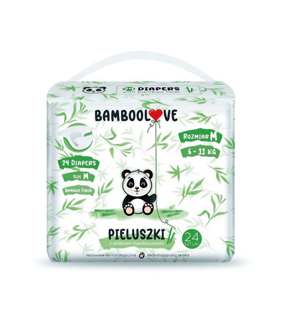 BAMBOOLOVE, Pieluszki jednorazowe bambusowe, rozmiar M (6-11 kg), 24 szt.