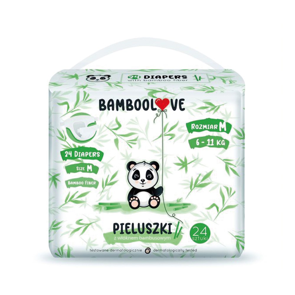 BAMBOOLOVE, Pieluszki jednorazowe bambusowe, rozmiar M (6-11 kg), 24 szt.