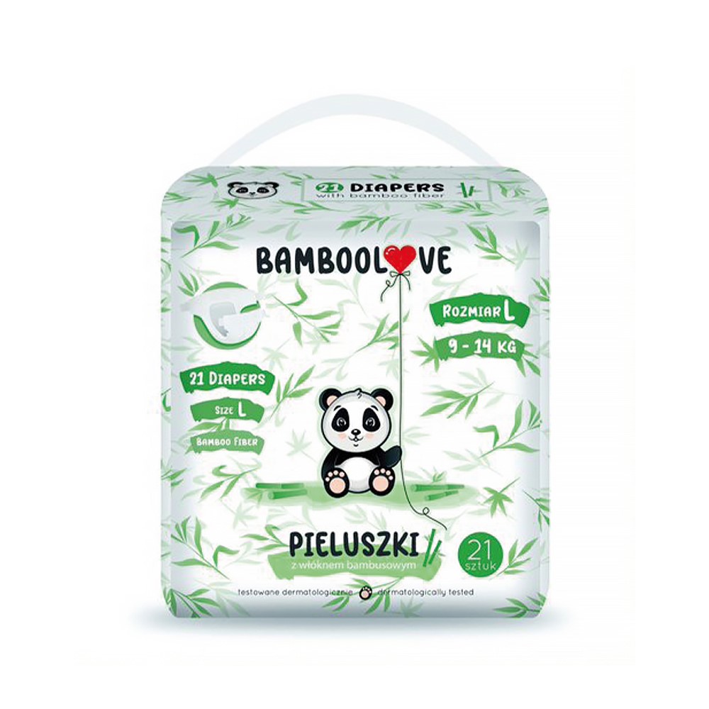 BAMBOOLOVE, Pieluszki jednorazowe bambusowe, rozmiar L (9-14 kg), 21 szt.