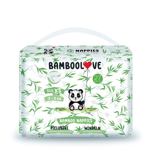 BAMBOOLOVE, Pieluszki jednorazowe bambusowe, rozmiar XS, Newborn (2-4 kg), 27 szt.