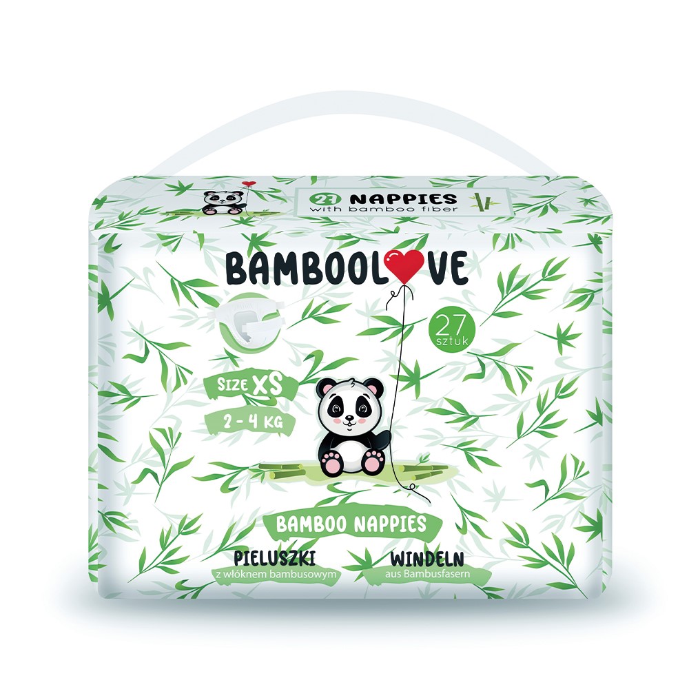 BAMBOOLOVE, Pieluszki jednorazowe bambusowe, rozmiar XS, Newborn (2-4 kg), 27 szt.