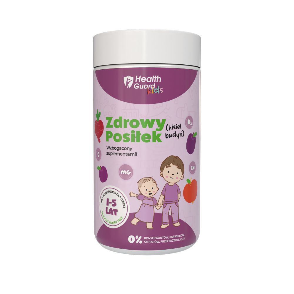 HealthGuard Kids: Zdrowy Posiłek - wzbogacony suplementami! (WSPARCIE PRZY ZAPARCIACH)- ŚLIWKA, kisiel/budyń, (skład: KUZU, SUPERFOODS, WITAMINA D3, WITAMINA C, MAGNEZ, CYNK), 500g