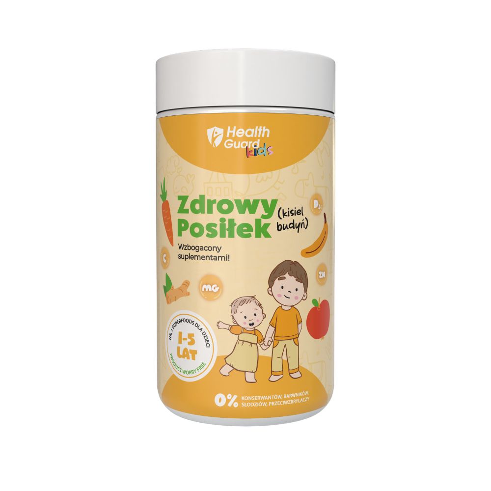 HealthGuard Kids: Zdrowy Posiłek - wzbogacony suplementami! - BANAN, kisiel/budyń, (skład: KUZU, SUPERFOODS, WITAMINA D3, WITAMINA C, MAGNEZ, CYNK), 500g
