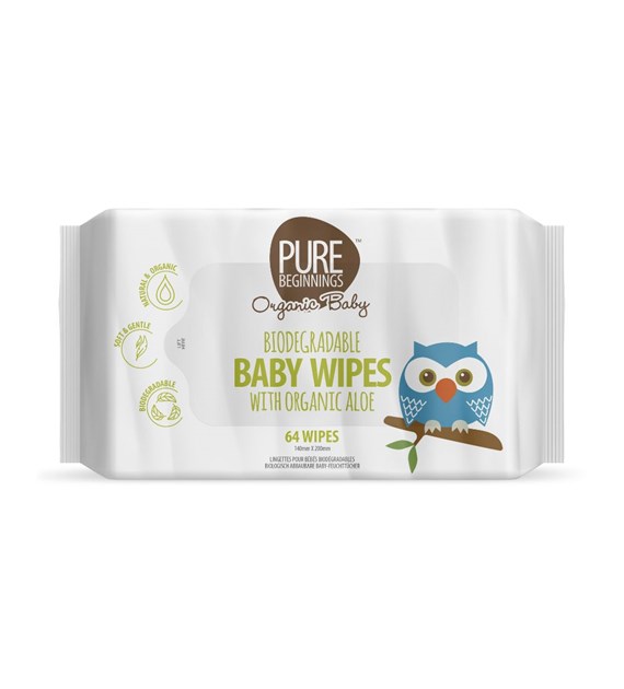 Pure Beginnings Organic Baby, Chusteczki nawilżane dla dzieci, 64 szt.