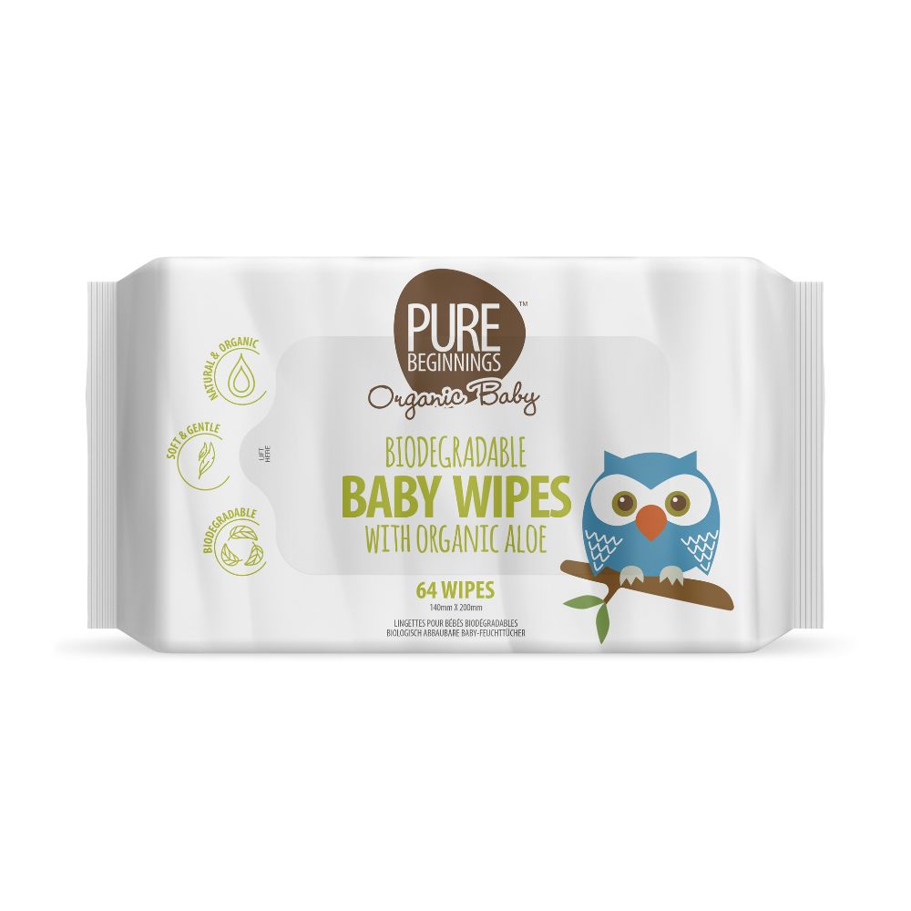 Pure Beginnings Organic Baby, Chusteczki nawilżane dla dzieci, 64 szt.