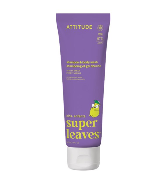 Attitude SUPER LEAVES, KIDS,  Żel 2w1 do mycia ciała i włosów, o zapachu wanilii i gruszki, 240 ml