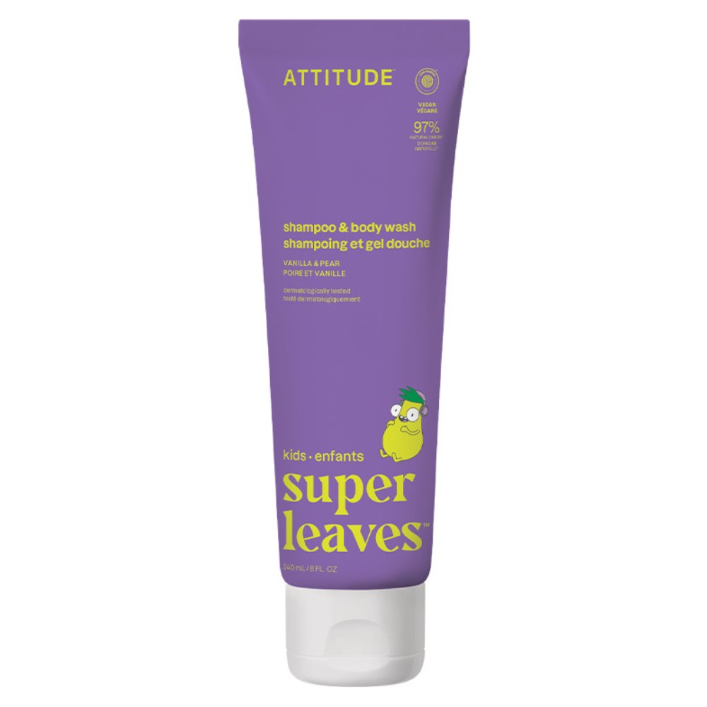 Attitude SUPER LEAVES, KIDS,  Żel 2w1 do mycia ciała i włosów, o zapachu wanilii i gruszki, 240 ml