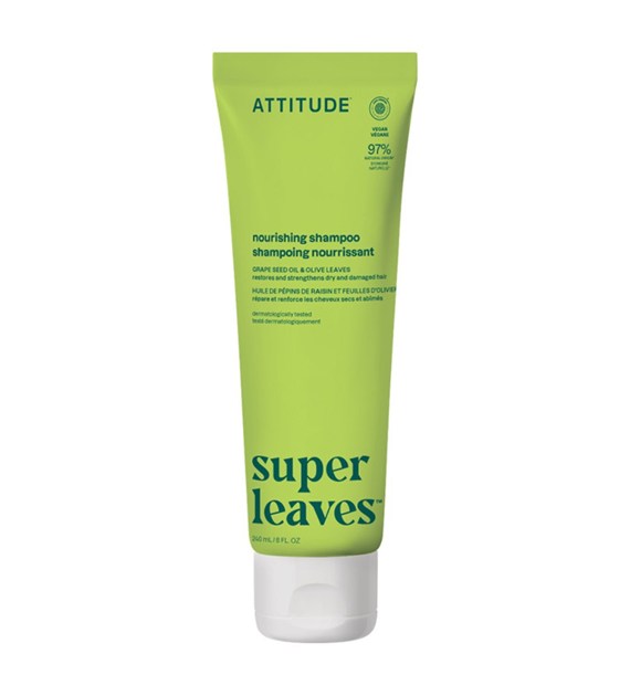 Attitude SUPER LEAVES, Odżywczy szampon do włosów, z olejem z pestek winogron i liśćmi oliwki, 240 ml