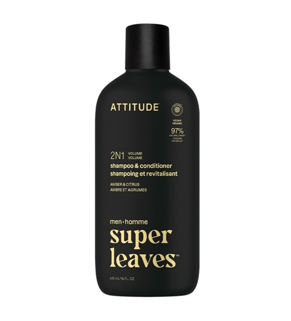 Attitude SUPER LEAVES,  Szampon i odżywka do włosów 2w1 dla mężczyzn, nadające objętość  - Bursztyn i cytrus, 415 ml