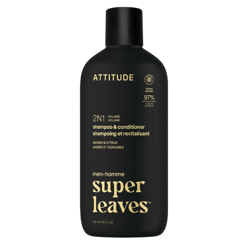Attitude SUPER LEAVES,  Szampon i odżywka do włosów 2w1 dla mężczyzn, nadające objętość  - Bursztyn i cytrus, 415 ml