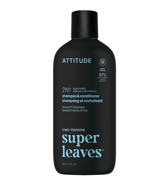 Attitude SUPER LEAVES,  Szampon i odżywka do włosów 2w1 dla mężczyzn, pielęgnacja skóry głowy  - Eukaliptus i Szałwia, 415 ml