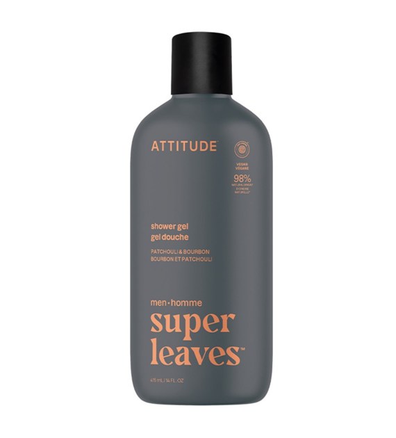 Attitude SUPER LEAVES,  Żel pod prysznic, dla mężczyzn - Paczula i bourbon, 415 ml