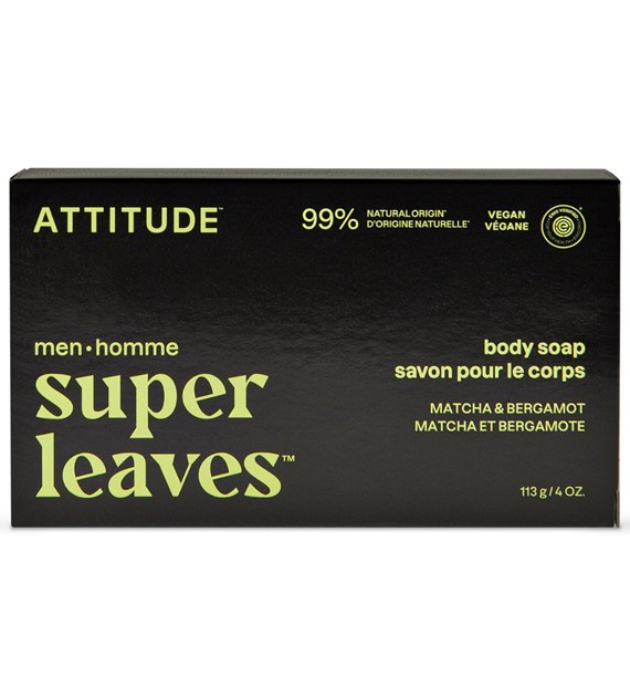 Attitude SUPER LEAVES, Mydło w kostce do ciała, dla mężczyzn - Matcha i Bergamot, 113 g