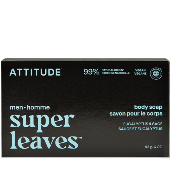 Attitude SUPER LEAVES, Mydło w kostce do ciała, dla mężczyzn - Eukaliptus i szałwia, 113 g