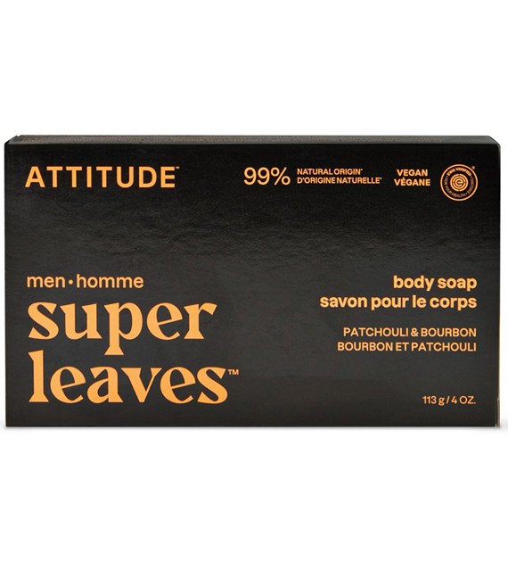 Attitude SUPER LEAVES, Mydło w kostce do ciała, dla mężczyzn - Paczul i bourbon, 113 g