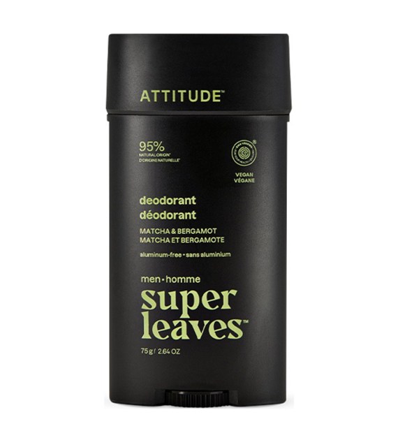 Attitude SUPER LEAVES,  Dezodorant w sztyfcie, dla mężczyzn - Matcha i bergamotka, 75 g