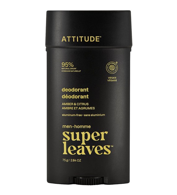 Attitude SUPER LEAVES,  Dezodorant w sztyfcie, dla mężczyzn - Bursztyn i cytrusy, 75 g