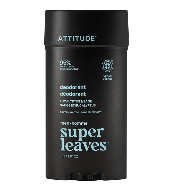 Attitude SUPER LEAVES,  Dezodorant w sztyfcie, dla mężczyzn - Eukaliptus i Szałwia, 75 g