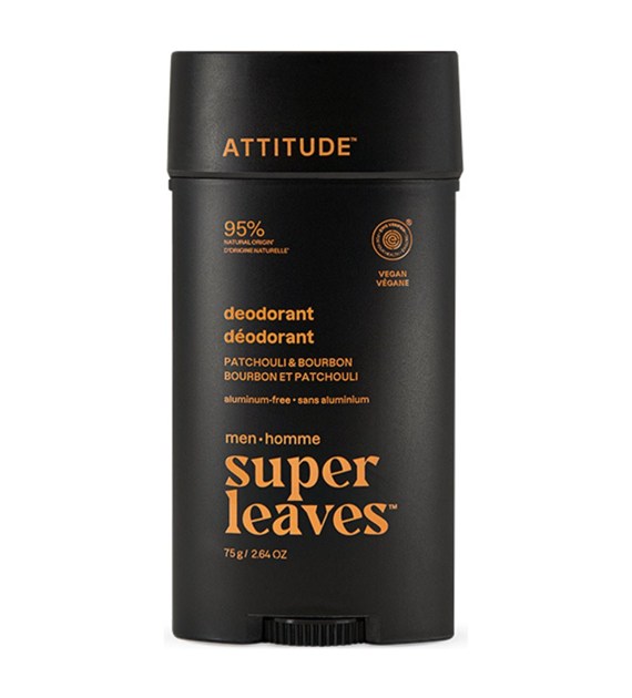 Attitude SUPER LEAVES,  Dezodorant w sztyfcie, dla mężczyzn - Paczula i bourbon, 75 g