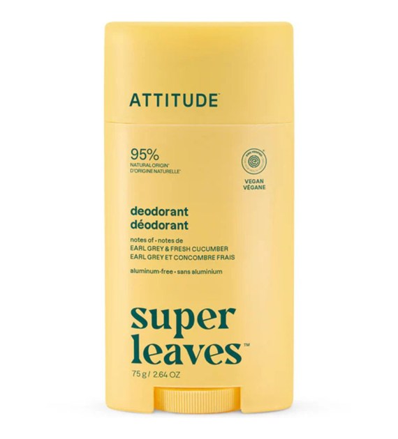 Attitude Super Leaves, Dezodorant w sztyfcie, Earl Grey i świeży ogórek, 75 g