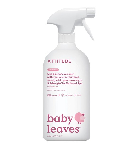 Attitude BABY LEAVES, Spray do mycia zabawek i powierzchni w pokoju dziecka, bezzapachowy, 800 ml