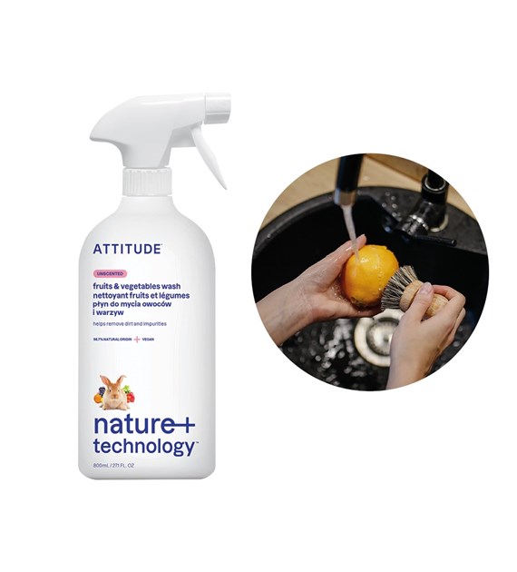 Attitude NATURE+, Bezzapachowy spray do mycia owoców i warzyw, 800 ml