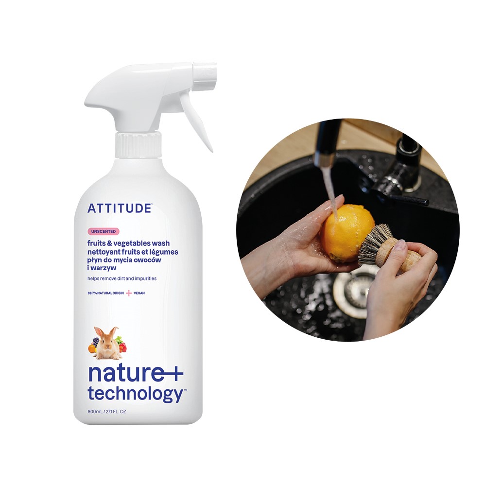 Attitude NATURE+, Bezzapachowy spray do mycia owoców i warzyw, 800 ml