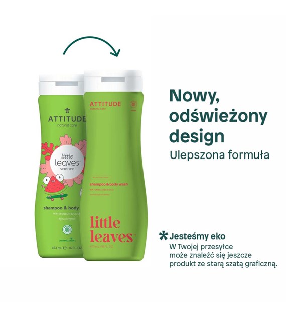 Attitude LITTLE LEAVES™, Szampon i żel do mycia ciała dla dzieci, arbuz i kokos, 473 ml