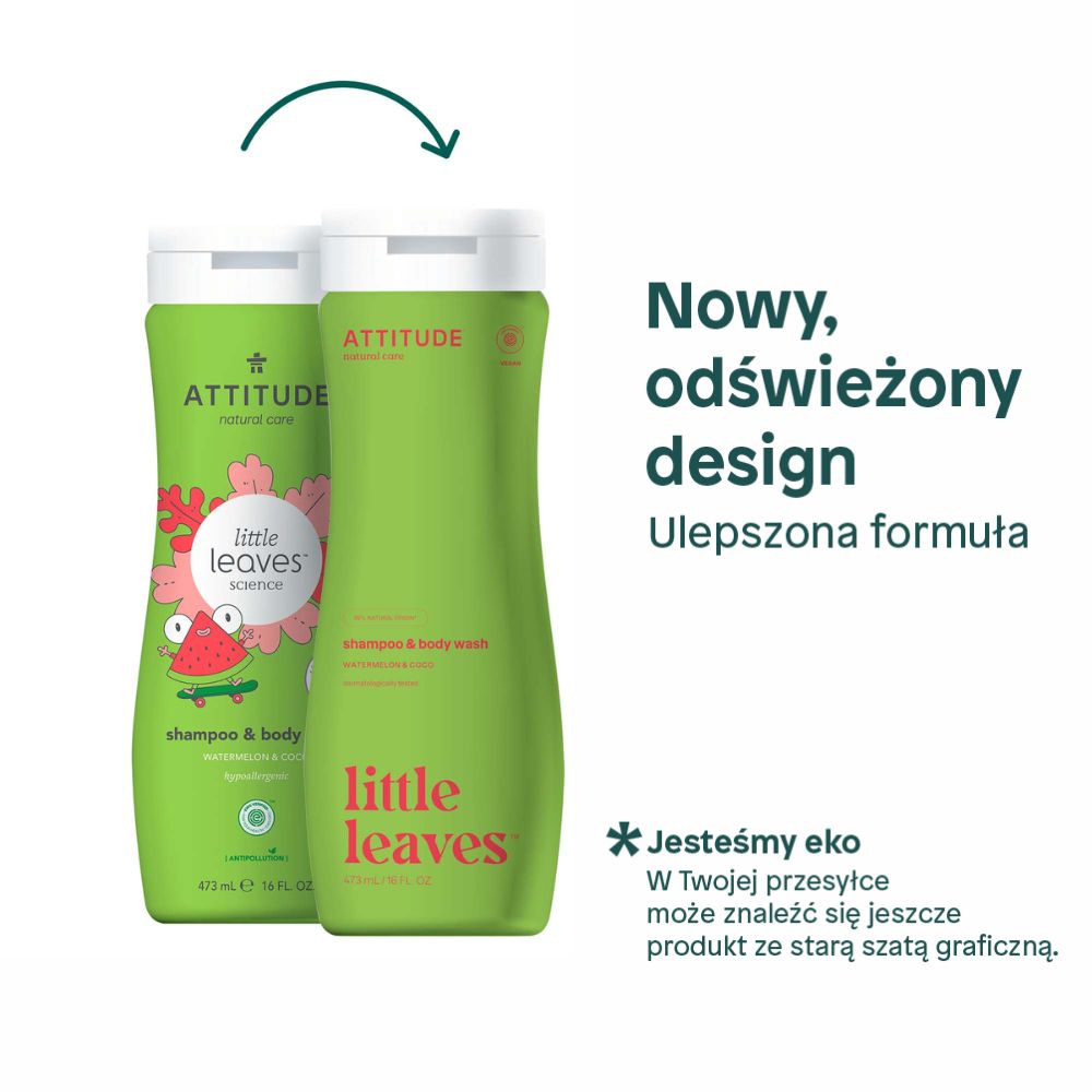 Attitude LITTLE LEAVES™, Szampon i żel do mycia ciała dla dzieci, arbuz i kokos, 473 ml