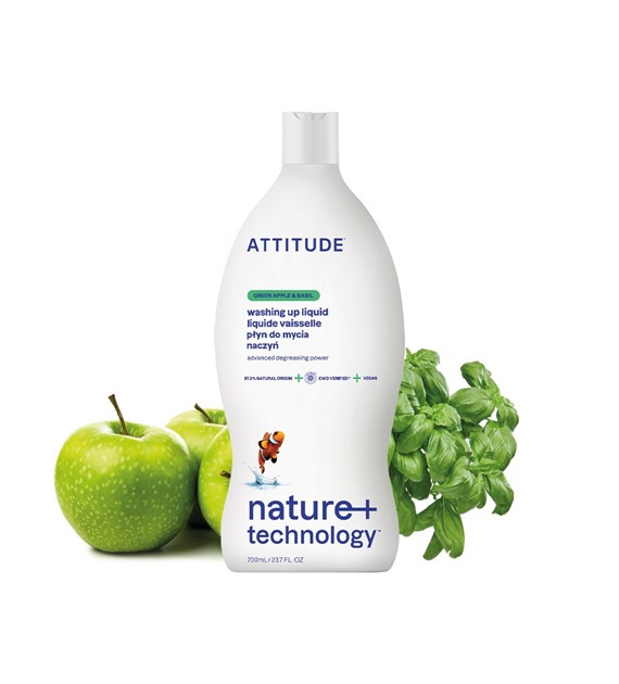 Attitude NATURE+, Płyn do mycia naczyń o zapachu zielonego jabłka i bazylii, 700 ml