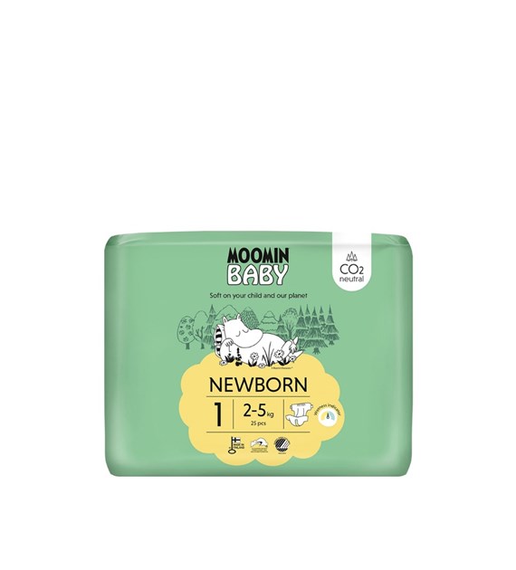 MOOMIN Baby, Pieluszki 1 NEWBORN 2-5 kg, 25 szt. EKO