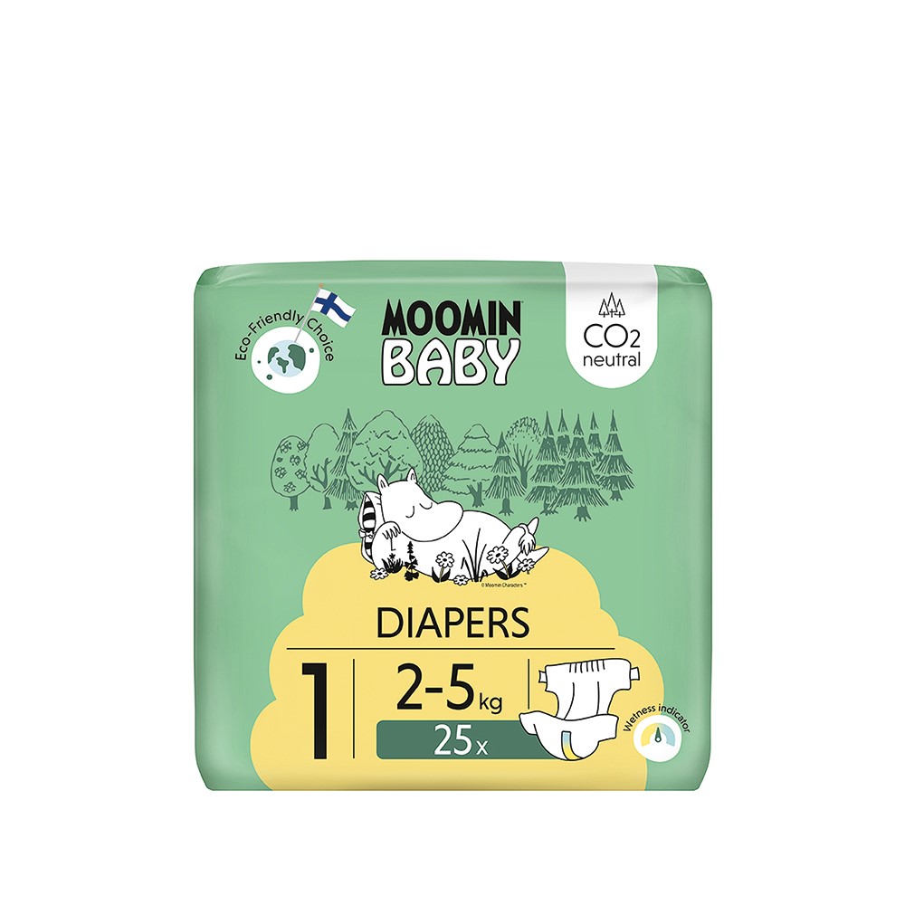 MOOMIN Baby, Pieluszki 1 NEWBORN 2-5 kg, 25 szt. EKO