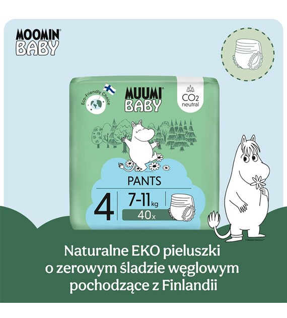 Muumi Baby, Pieluchomajtki ekologiczne dla dzieci, rozmiar 4 (7-11kg), 40 szt.