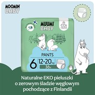 Muumi Baby, Jednorazowe pieluchomajtki ekologiczne dla dzieci, rozmiar 6 (12-20kg), 36 szt.