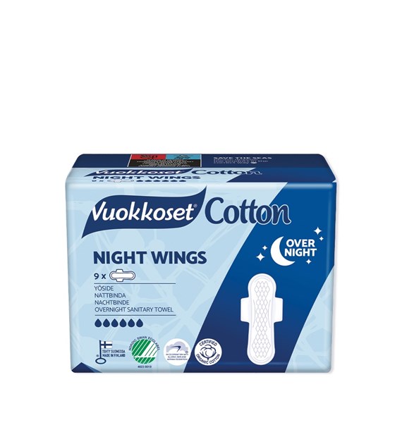 Vuokkoset, COTTON, NIGHT WINGS, Podpaski ze skrzydełkami na noc, 9 szt.